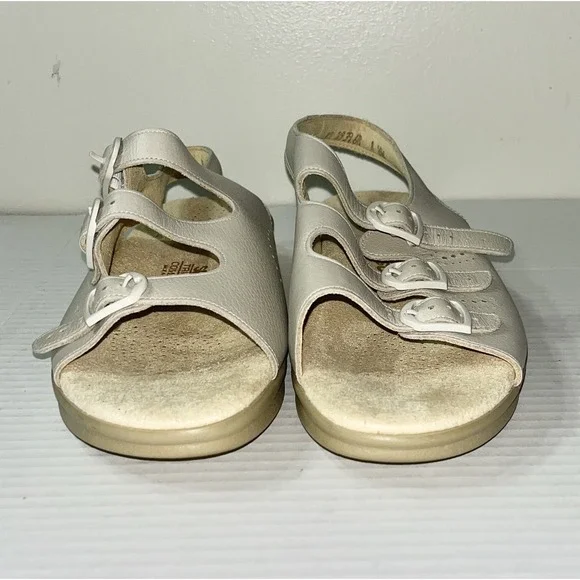Sas Slingback Sandals Women's 8 WW Bone Trio ii Leather Comfort Walking Wide